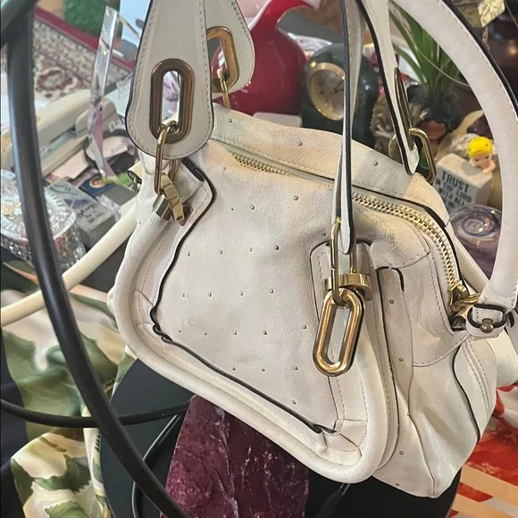 Chloe White Satchel with Gold Accents - Picture 8 of 17